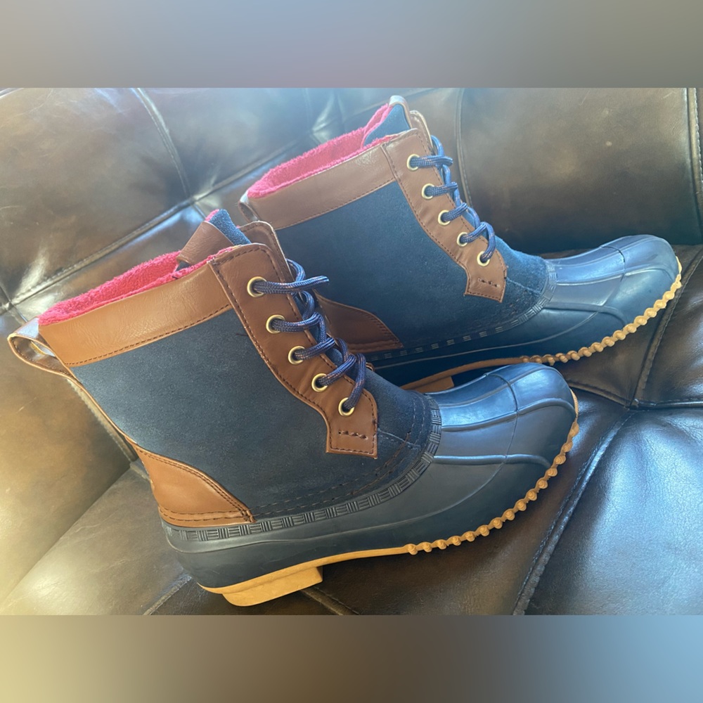 TOMMY Hilfiger Duck Boots 7M Women Roberta Snow Winter Blue Leather Lace Up